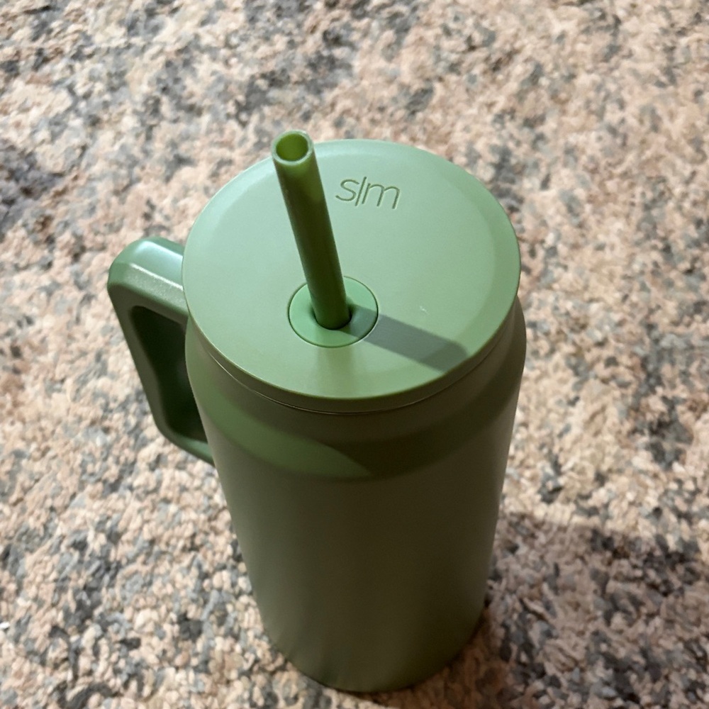 Slim Can-Style Travel Tumbler with Handle and Straw - Olive Green - Picture 6 of 9
